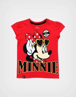 Polo MC Rojo Minnie Mouse I Love Glasses Para Niñas