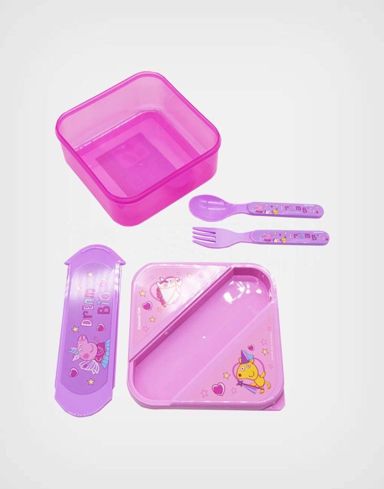 Stor Brotdose Rechteckig Mit Peppa Pig – BPA-frei, 17x14x6 Cm, Inkl. Besteck, Für Kinder