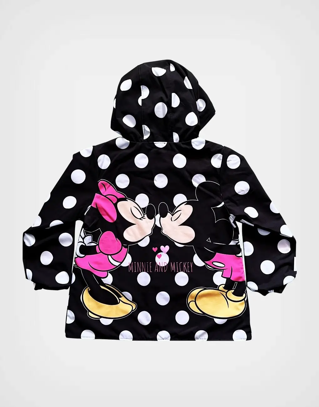 Casaca Cortaviento Negra Con Capucha Minnie Mouse Para Niña