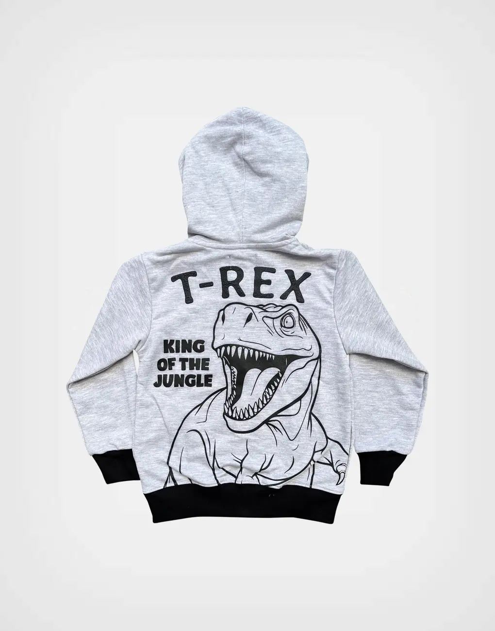 Conjunto T-Rex Gris Polera Con Capucha + Jogger Para Niños