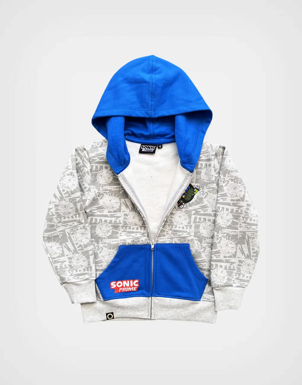 Casaca Con Capucha Sonic Prime Azul + Gris Para Niño