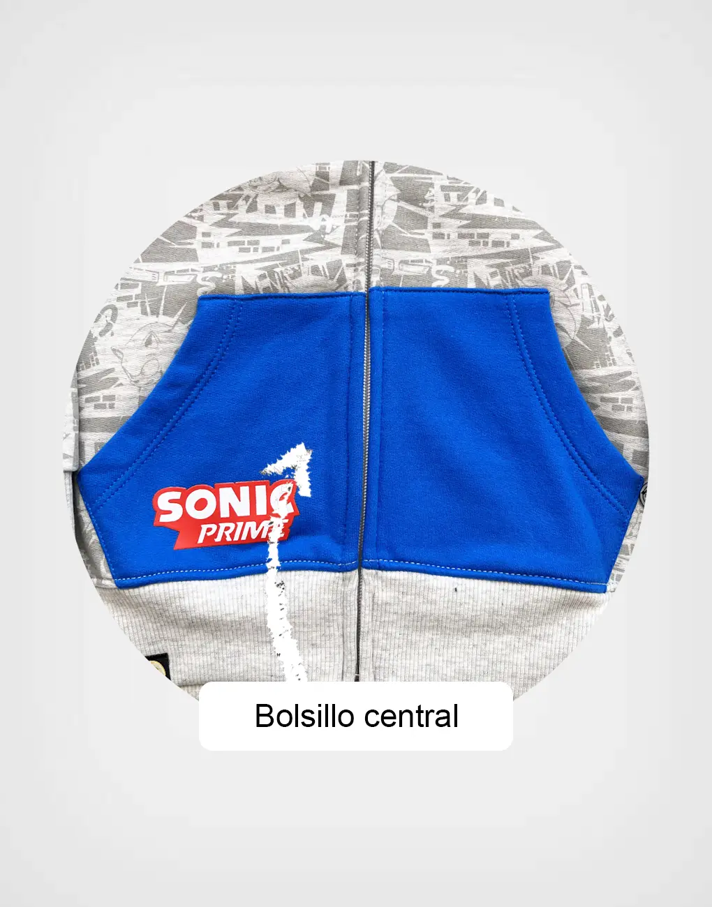 Casaca Con Capucha Sonic Prime Azul + Gris Para Niño