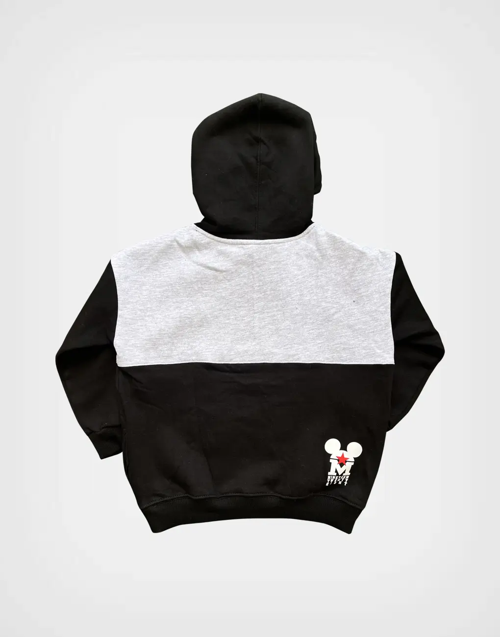 Polera Mickey Mouse Negro + Gris Con Capucha Para Niño