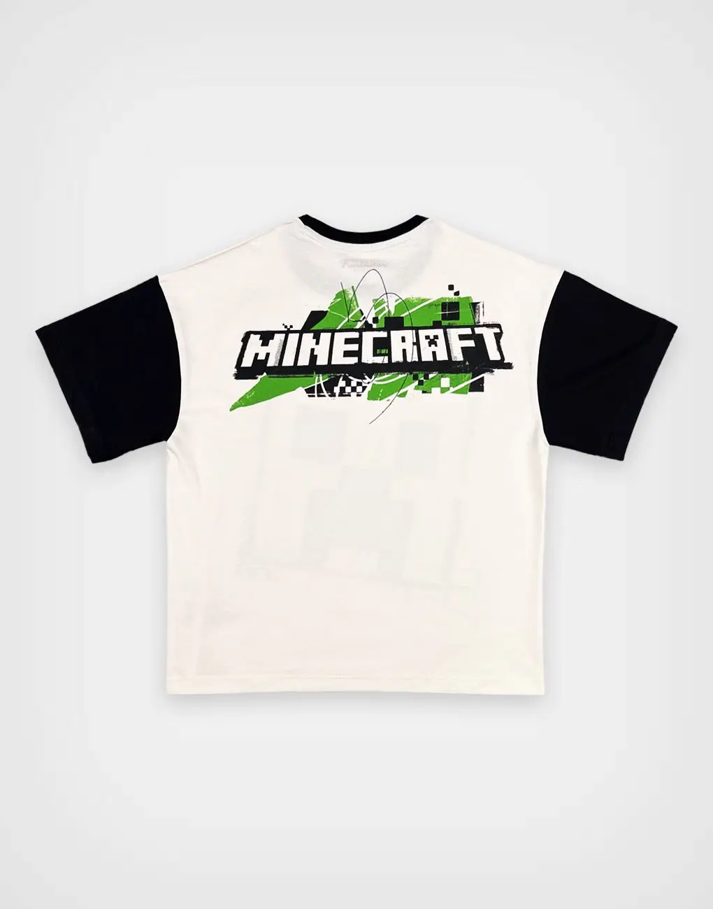 Polo Minecraft Oversize Marfil + Negro Para Niño