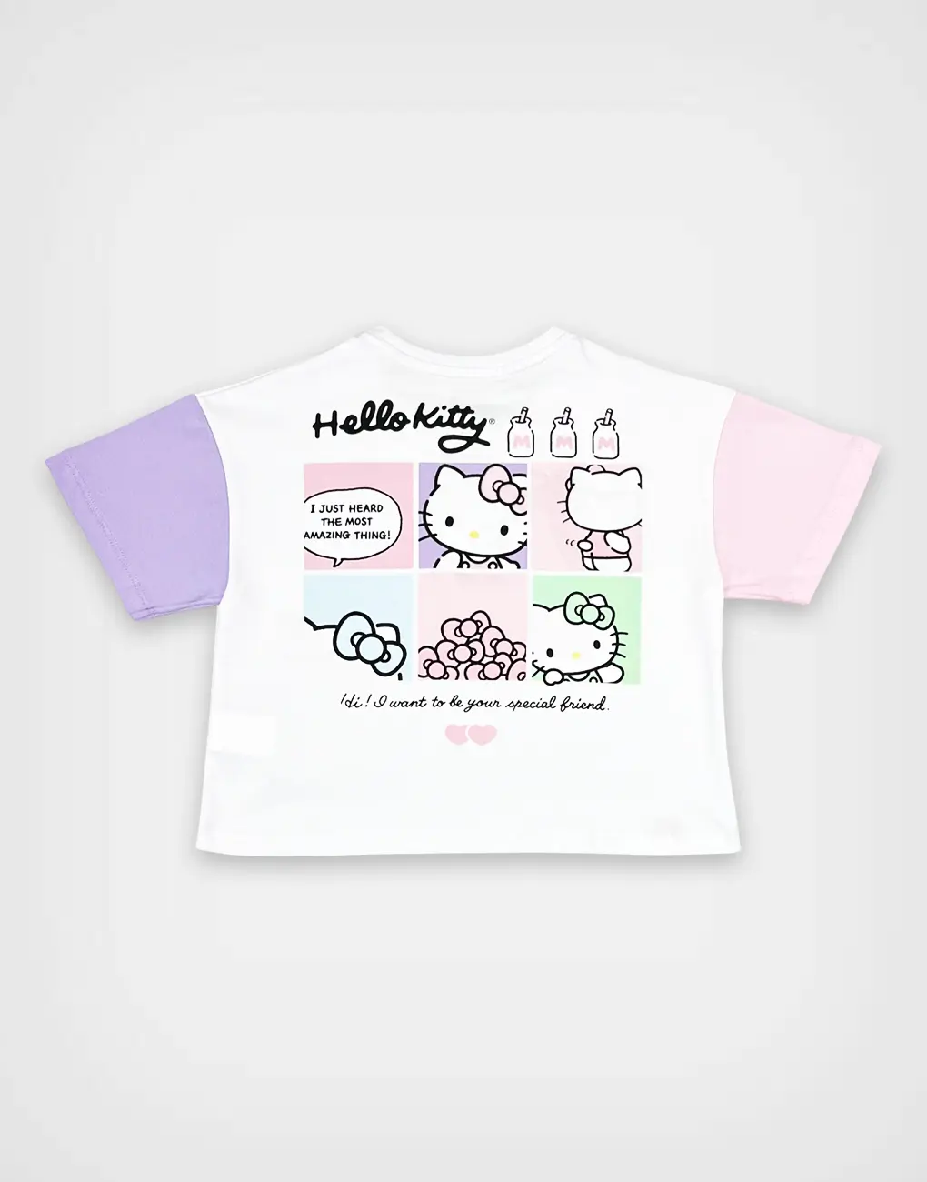 Polo Moda Semi Crop Hello Kitty Blanco Para Niñas