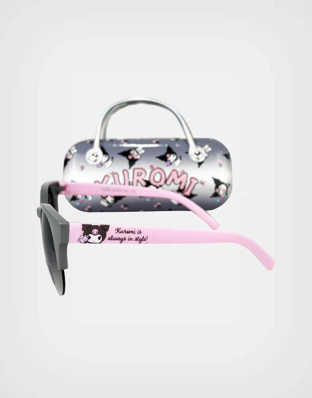 Lentes de Sol con Estuche Kuromi Gris Oscuro + Rosa Para Niñas
