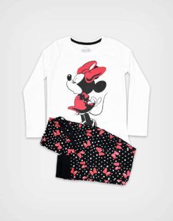 Pijama ML Minnie Mouse Blanco + Negro Para Niñas