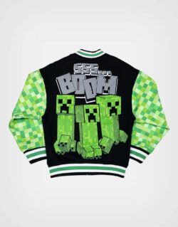 Casaca Moda Minecraft Negro + Verde Para Niños