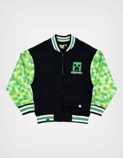 Casaca Moda Minecraft Negro + Verde Para Niños