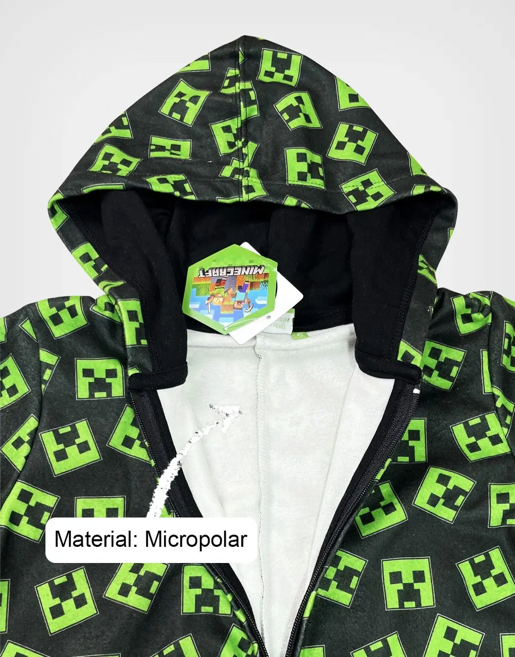 Pijama Micropolar Minecraft Creeper Manga Larga Color Negro Para Niños
