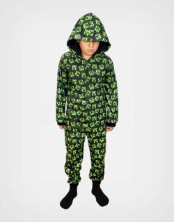 Pijama Micropolar Minecraft Creeper Manga Larga Color Negro Para Niños
