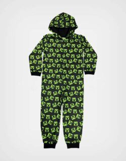 Pijama Micropolar Minecraft Creeper Manga Larga Color Negro Para Niños