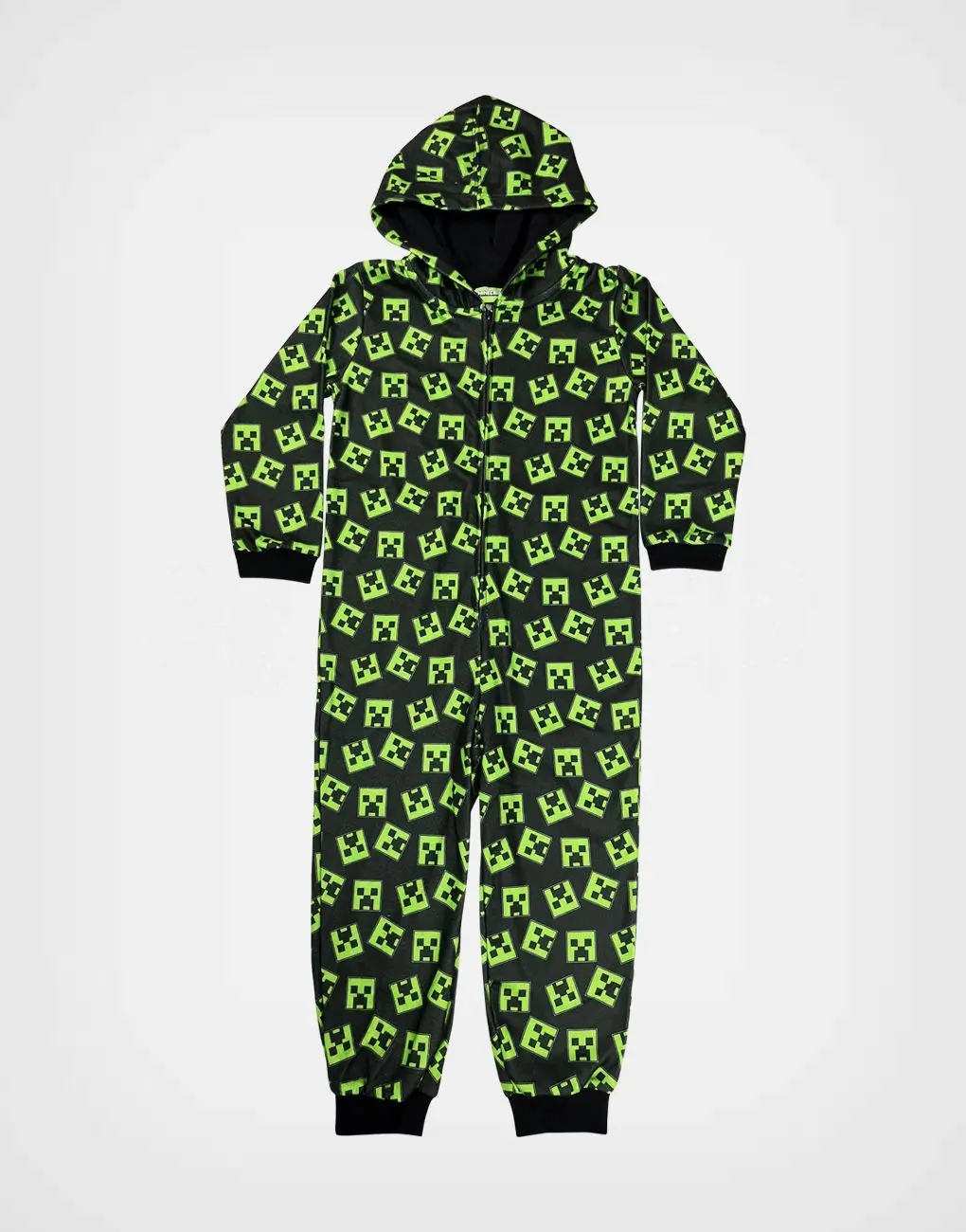 Pijama Micropolar Minecraft Creeper Manga Larga Color Negro Para Niños