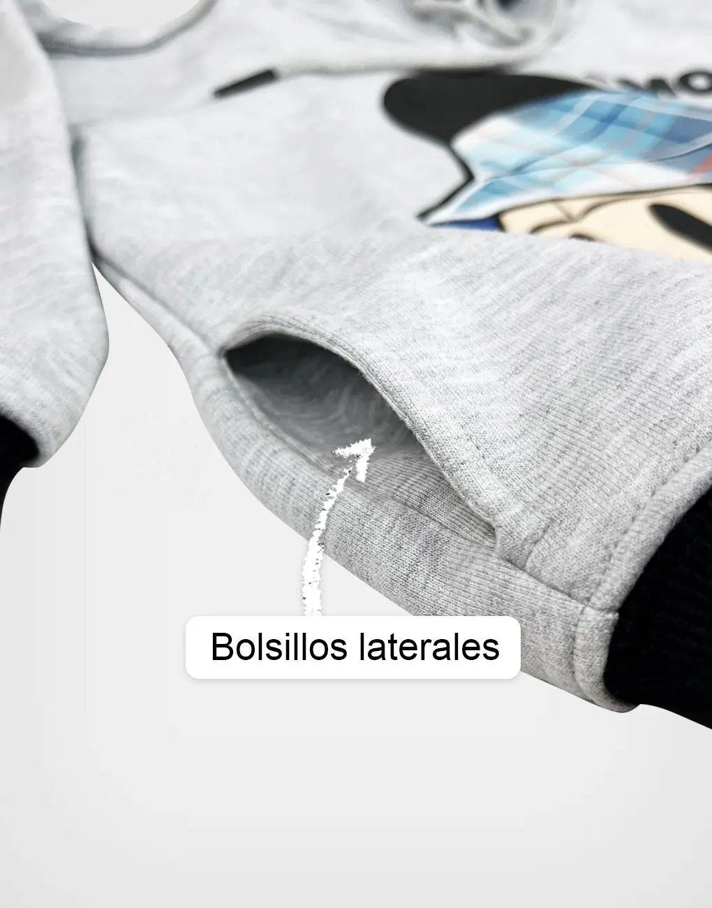 Polera Con Capucha Mickey Mouse Color Gris Para Niños