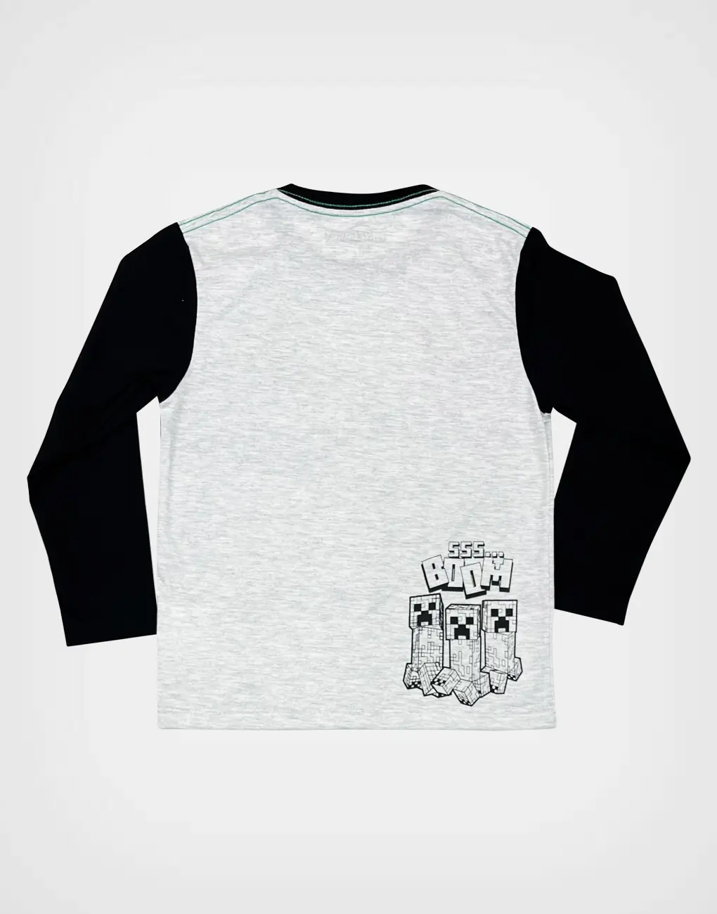 Polo Manga Larga Creeper De Minecraft Color Gris Para Niños