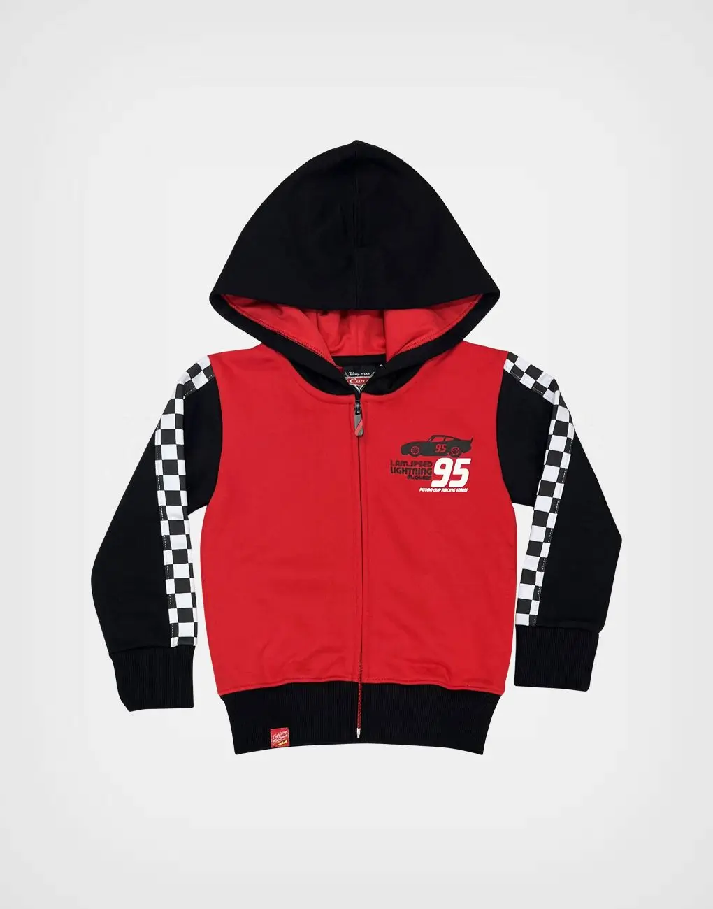 Casaca Con Capucha Cars Rayo McQueen Color Rojo + Negro Para Niños