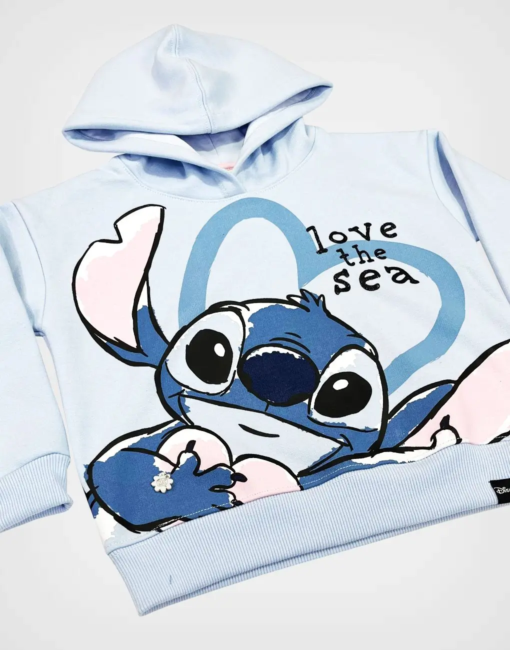 Polera Con Capucha Stitch Color Celeste Para Niñas