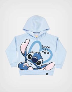 Polera Con Capucha Stitch Color Celeste Para Niñas