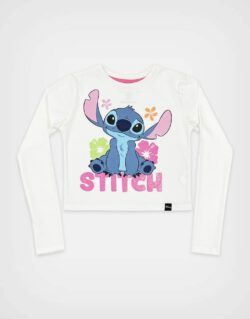 Polo Crop Manga Larga Stitch Color Marfil Para Niñas
