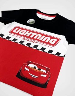 Polo Manga Corta Premium Cars Rayo McQueen Color Blanco + Rojo Para Niños