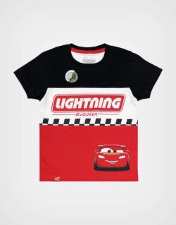 Polo Manga Corta Premium Cars Rayo McQueen Color Blanco + Rojo Para Niños