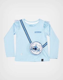 Polo Manga Larga Con Cartera Stitch Color Celeste Para Niñas