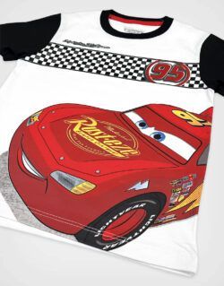 Polo Premium Manga Corta Cars Rayo McQueen Color Blanco Para Niños