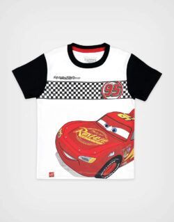 Polo Premium Manga Corta Cars Rayo McQueen Color Blanco Para Niños