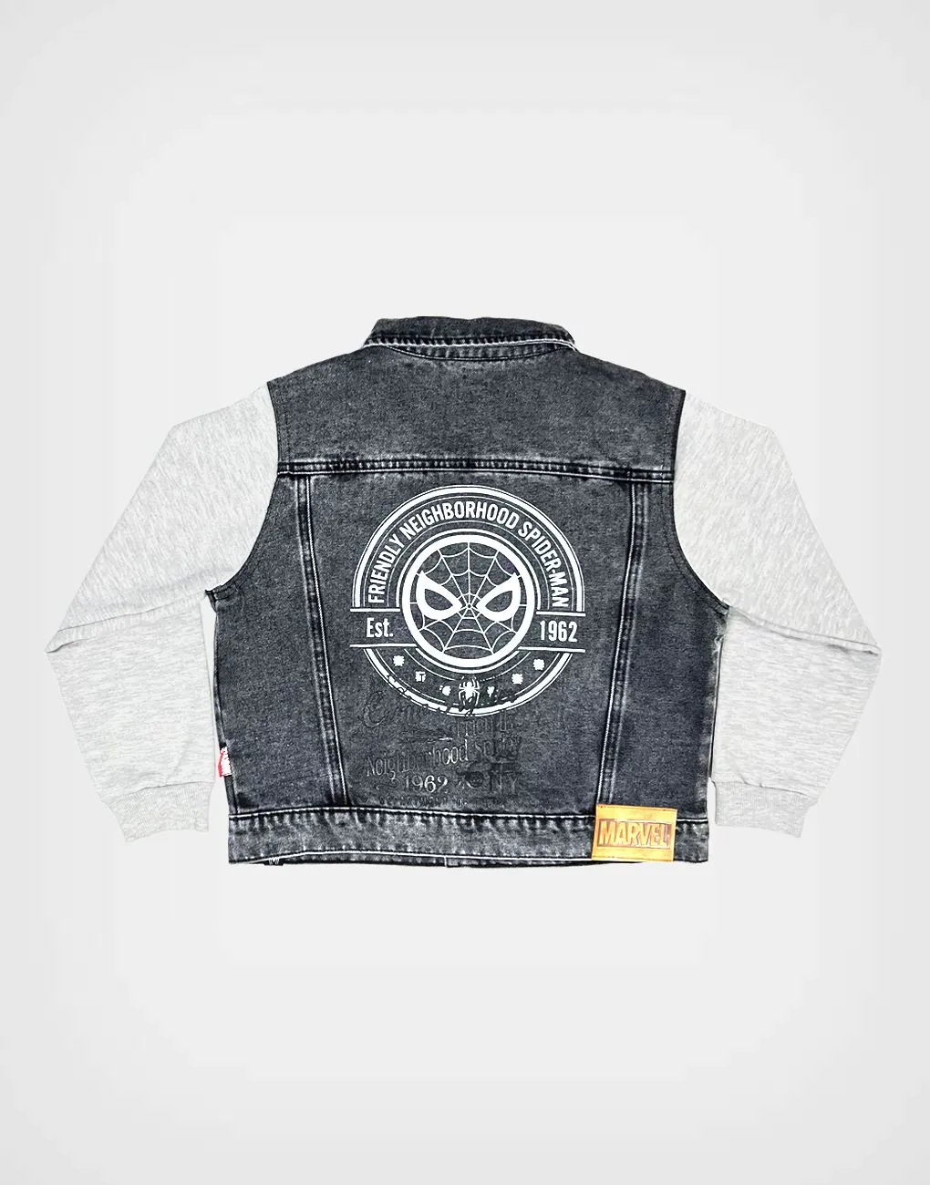 Casaca Bomber Jean Spider Man Color Negro Para Niños
