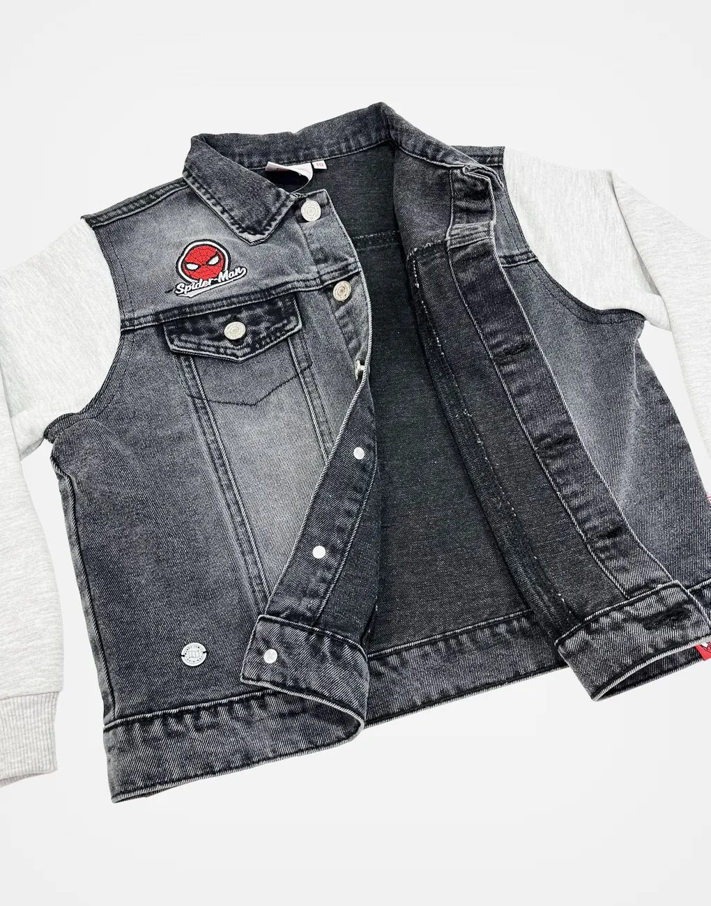 Casaca Bomber Jean Spider Man Color Negro Para Niños