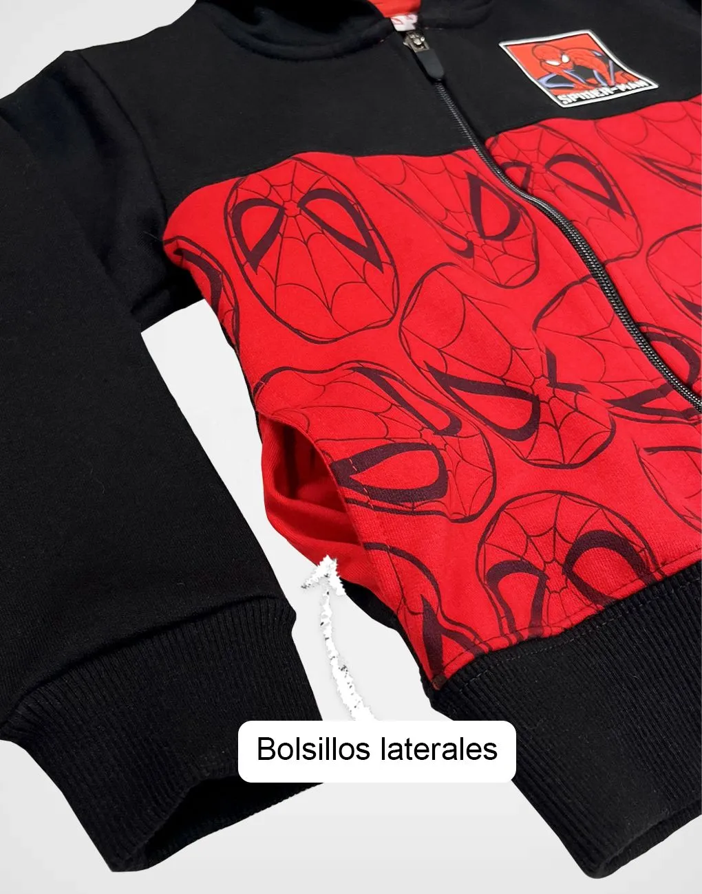 Casaca Con Capucha Spider Man Color Negro + Rojo Para Niños