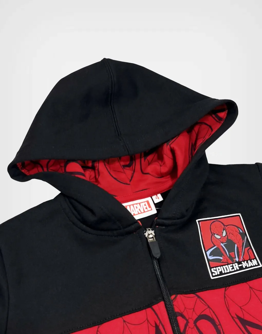 Casaca Con Capucha Spider Man Color Negro + Rojo Para Niños