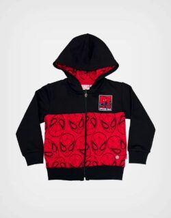 Casaca Con Capucha Spider Man Color Negro + Rojo Para Niños