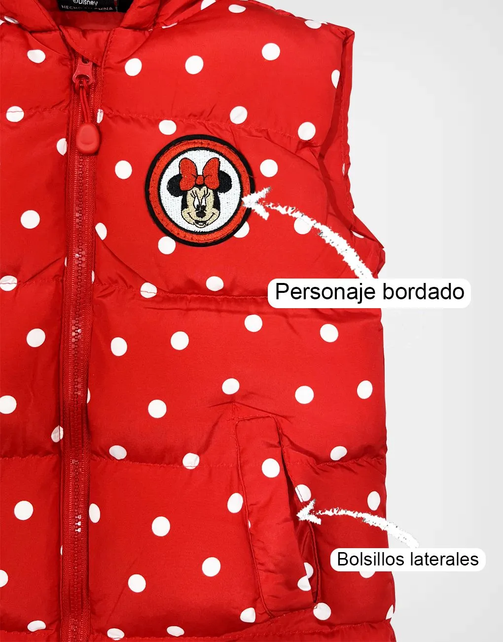 Chaleco Color Rojo Minnie Mouse con Capucha