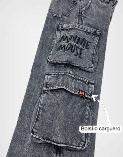 Pantalón Jean Carguero Negro Minnie Mouse Para Niñas