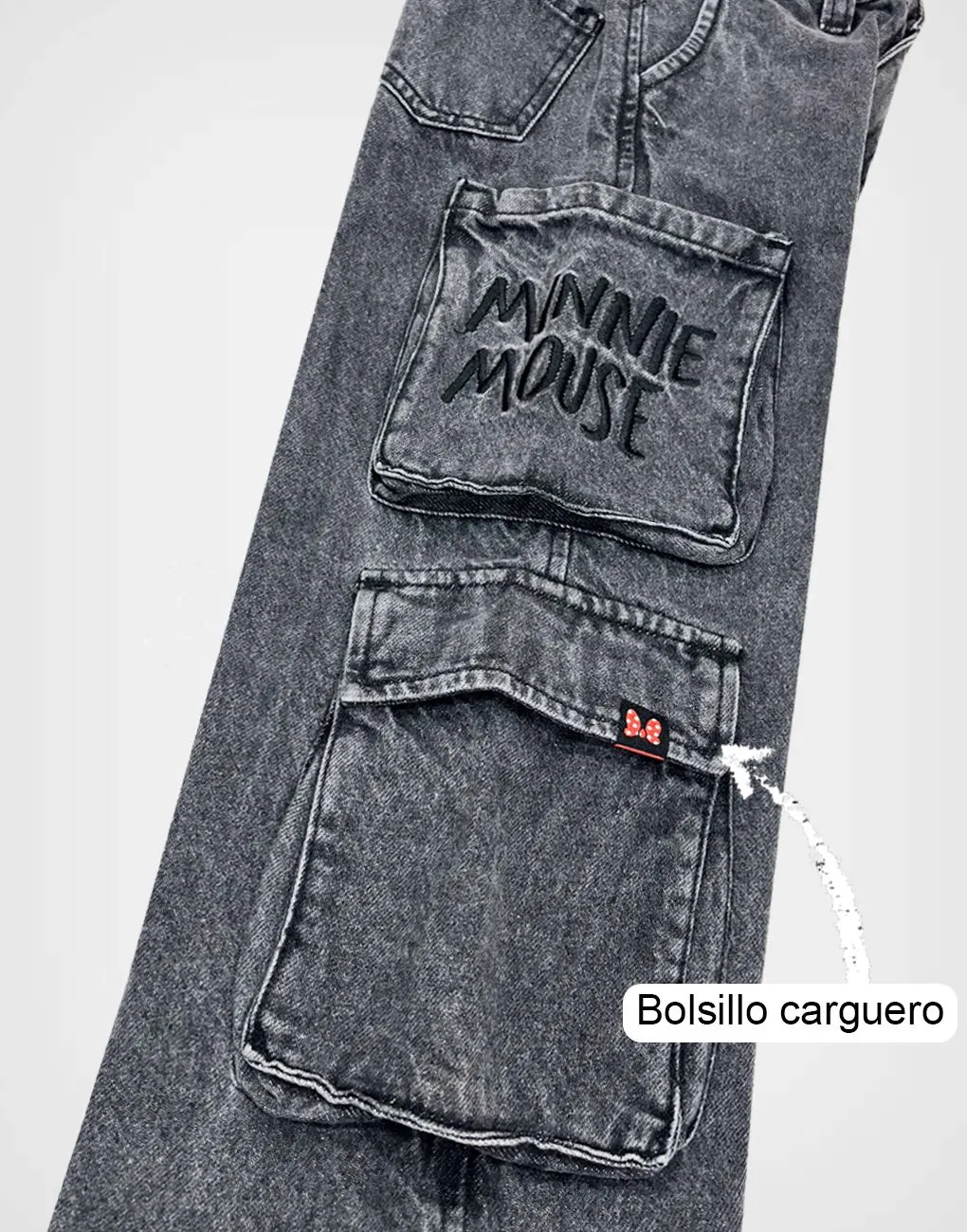 Pantalón Jean Carguero Negro Minnie Mouse Para Niñas