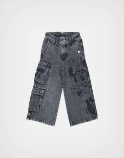 Pantalón Jean Carguero Negro Minnie Mouse Para Niñas