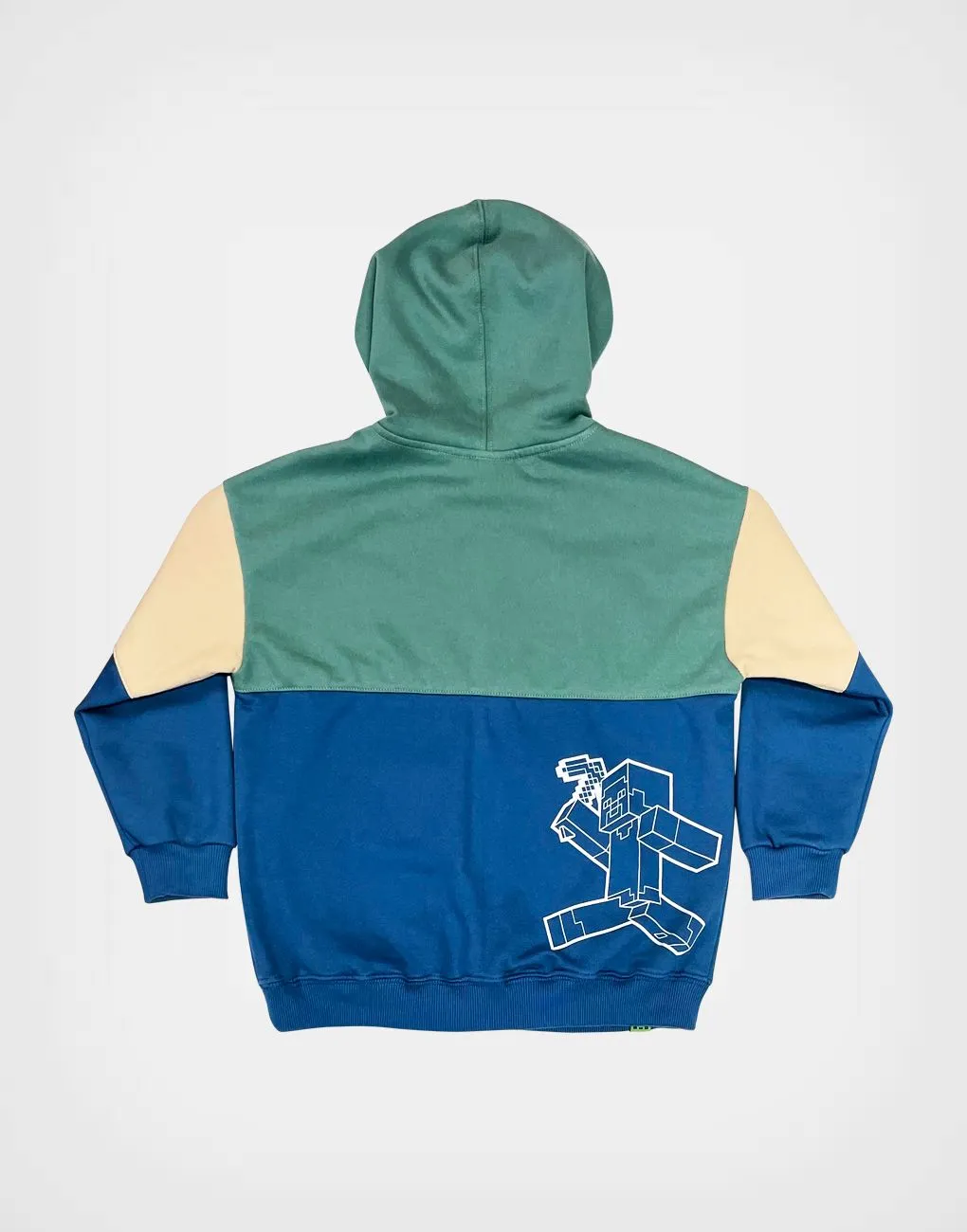 Polera Con Capucha Minecraft Color Azul + Verde Para Niños