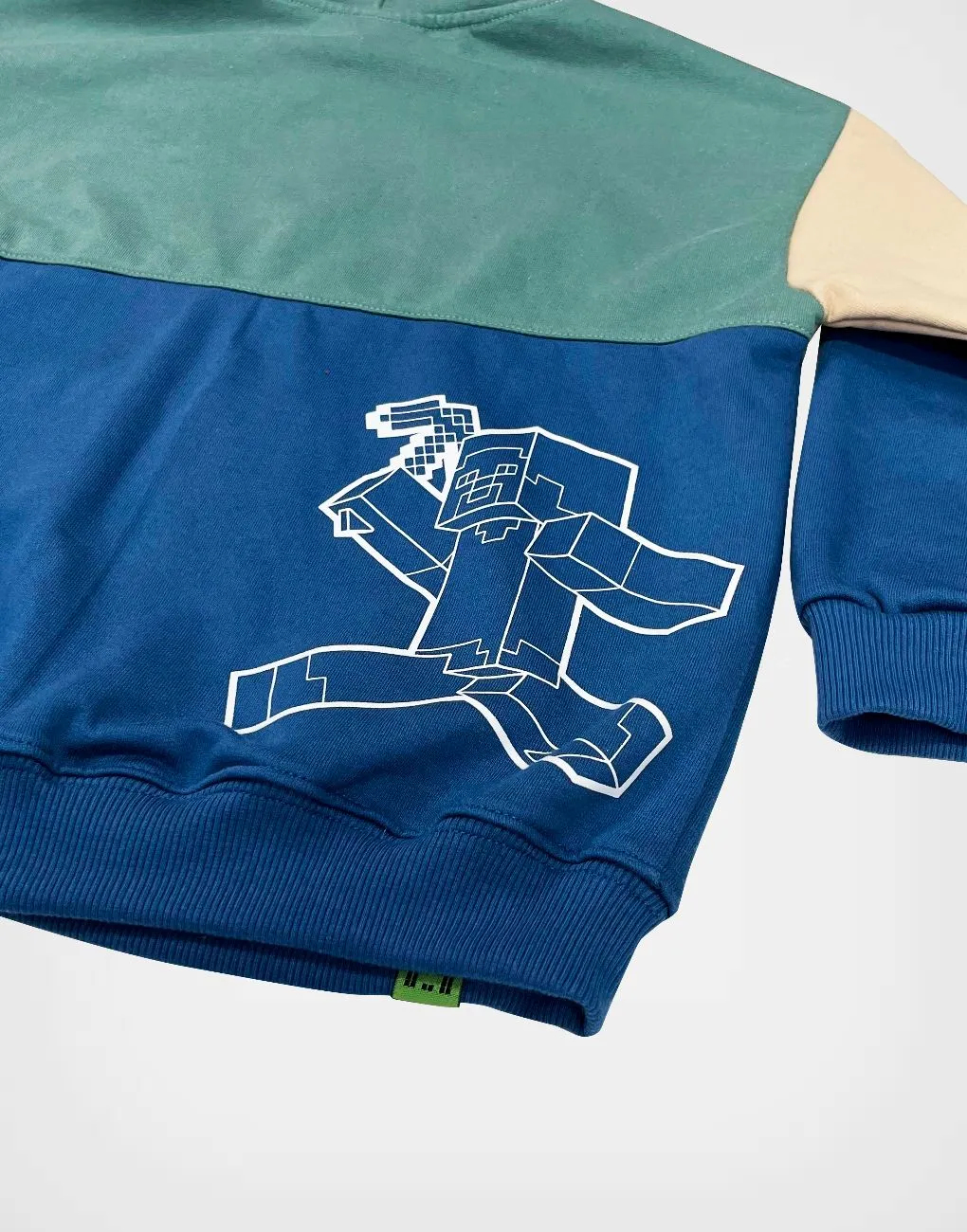 Polera Con Capucha Minecraft -Color Azul + Verde Para Niños