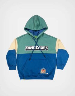Polera Con Capucha Minecraft Color Azul + Verde Para Niños