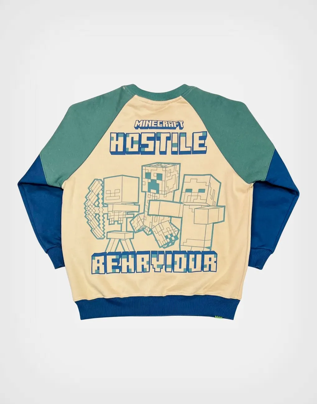 Polera Minecraft Color Beige + Azul Para Niños