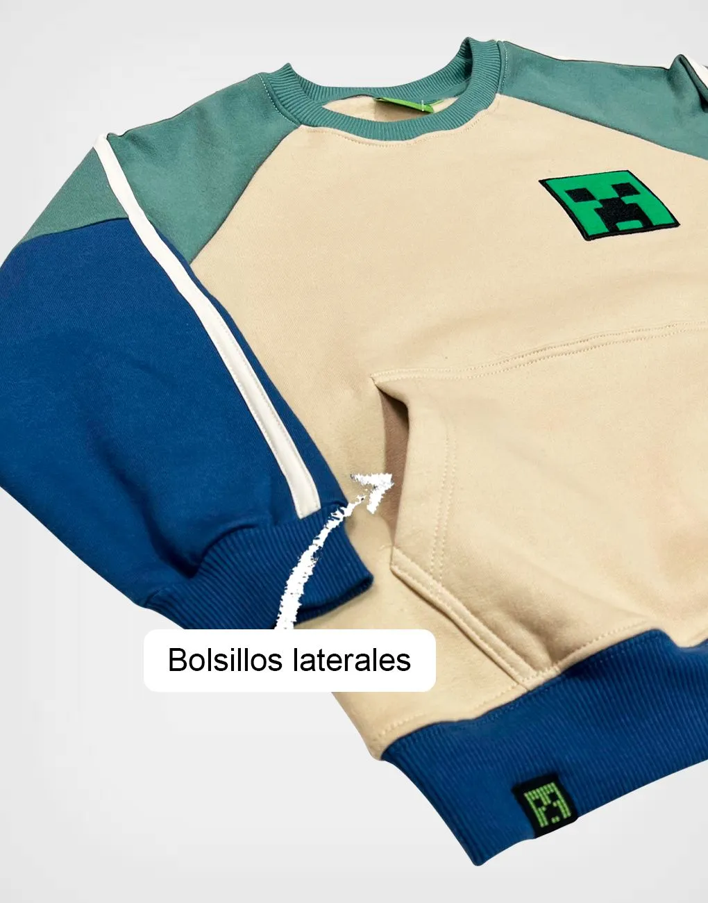 Polera Minecraft Color Beige + Azul Para Niños
