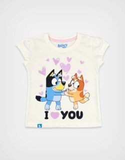 Polo Manga Corta Bluey Color Marfil Para Niñas