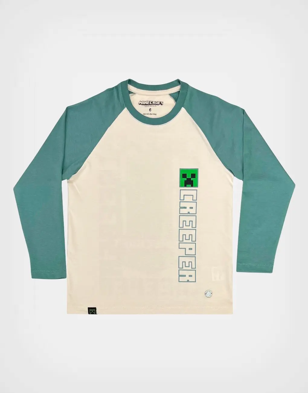 Polo Manga Larga Minecraft Color Beige Para Niños