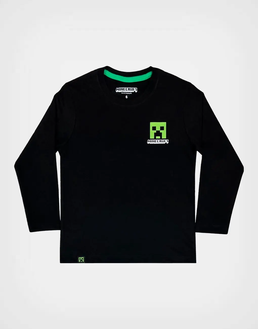 Polo Manga Larga Minecraft Color Negro Para Niños