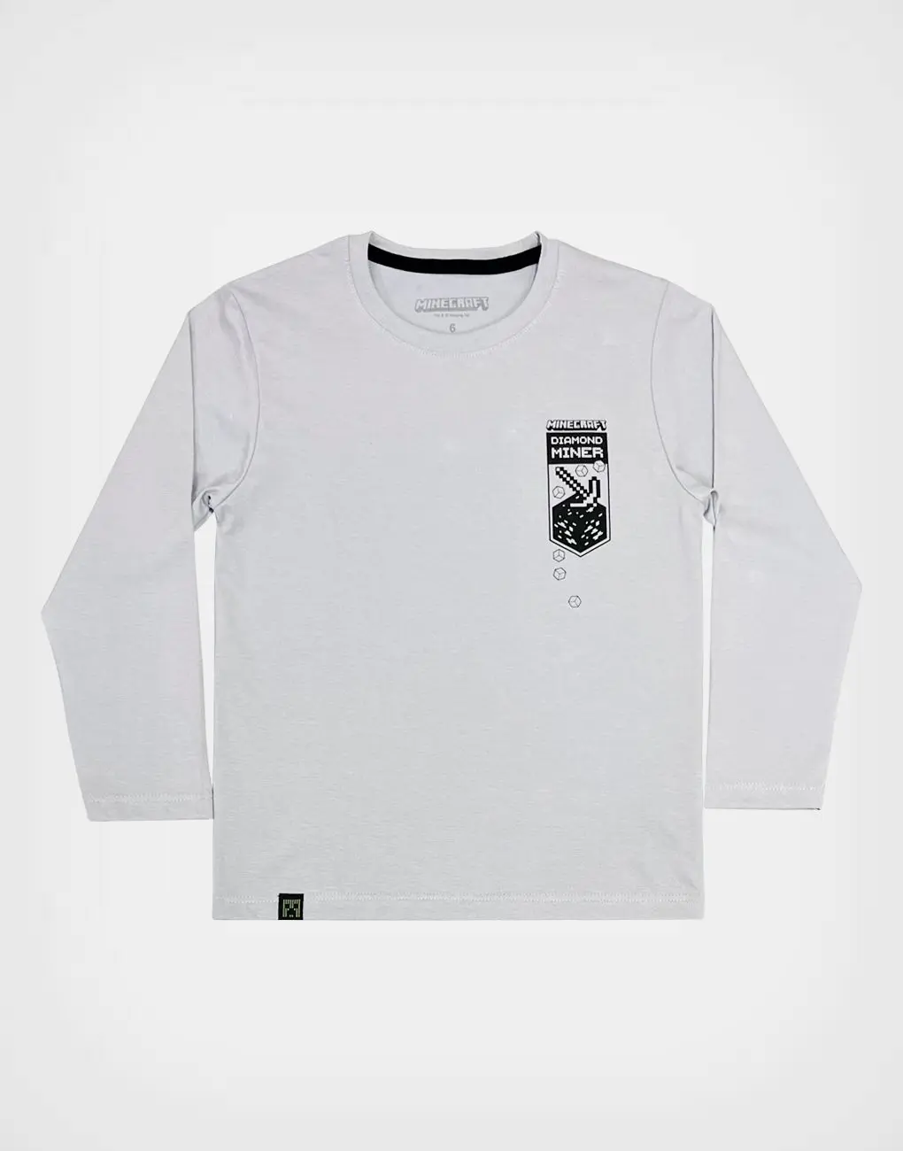 Polo Manga Larga Minecraft Color Plata Para Niños