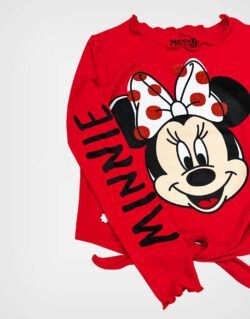 Polo Manga Larga Rib Minnie Mouse Happy Color Rojo Para Niñas