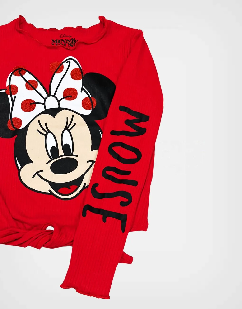 Polo Manga Larga Rib Minnie Mouse Happy Color Rojo Para Niñas