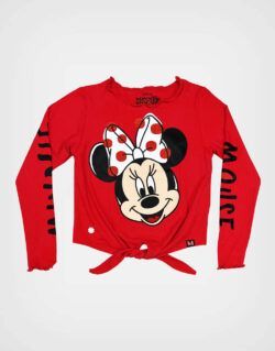 Polo Manga Larga Rib Minnie Mouse Happy Color Rojo Para Niñas