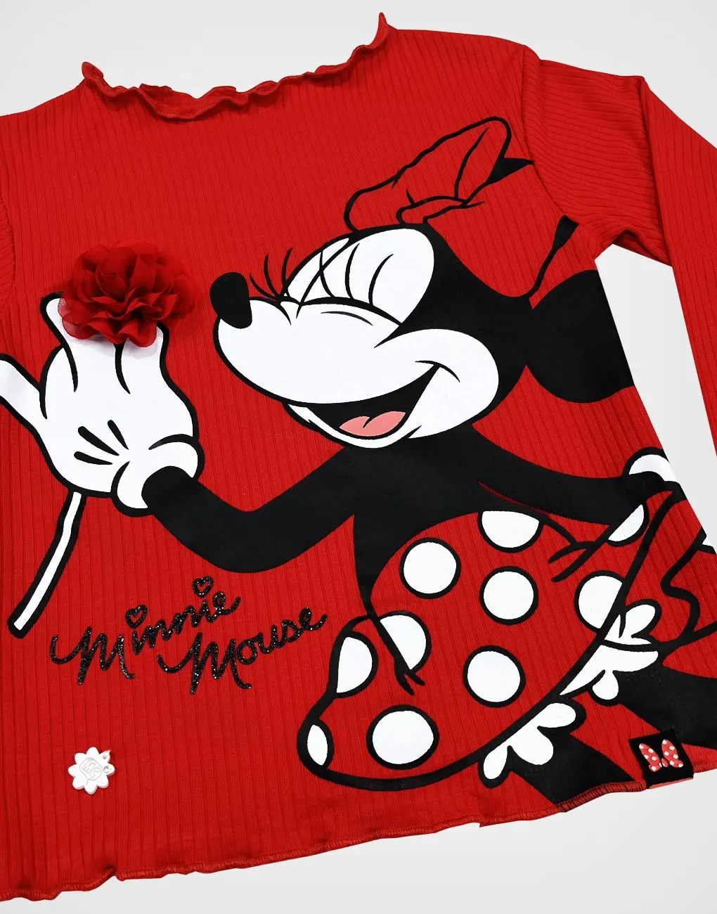 Polo Manga Larga Rib Minnie Mouse Color Rojo Para Niñas